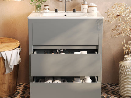 Freestanding Bathroom Vanity With Ceramic Sink, 2 Full Extension Drawers