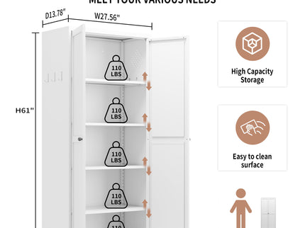 Metal Kitchen Pantry Cabinet With Adjustable Storage And 4 Heavy Duty Shelves - White