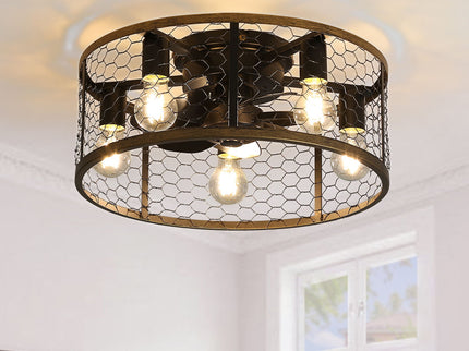 20" Industrial Caged Ceiling Fan, With 7 - ABS Blades Remote Control Reversible DC Motor, Small Flush Mount Ceiling Fan For Farmhouse - Black
