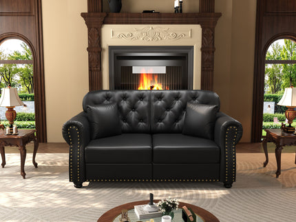 Upholstered Sofa With Nailhead Trim, Rolled Armrests With Ottoman