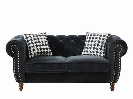Chesterfield Upholstery Fabric Loveseat With Roll Armrest And Nailhead