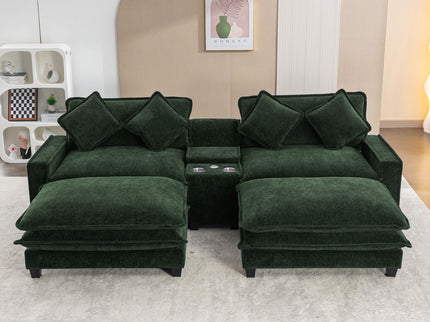 Sectional Sofa Upholstered Sofa With Two Removable Ottoman, Two USB Ports, Two Cup Holders And Large Storage Box For Living Room