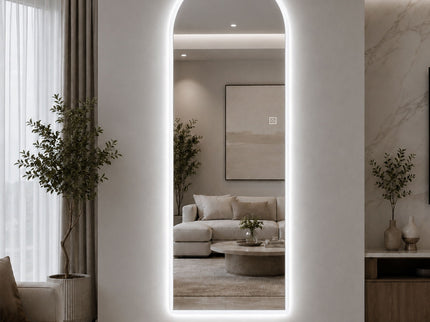 65" X 21" Arched LED Full Length Mirror, Wall Mounted Lighted Full Body Mirror With Frosted Edge Lighting, 3 Color Temperatures & Stepless Dimming - Silver