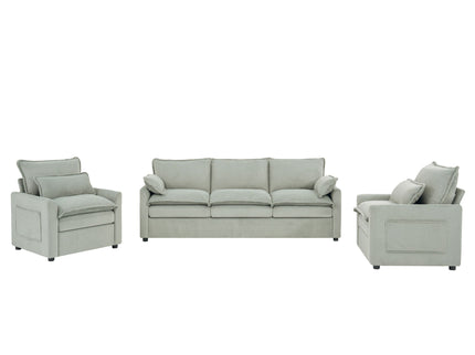 Modern Sofa Set With Double Layer Cushion And Side Storage Pockets