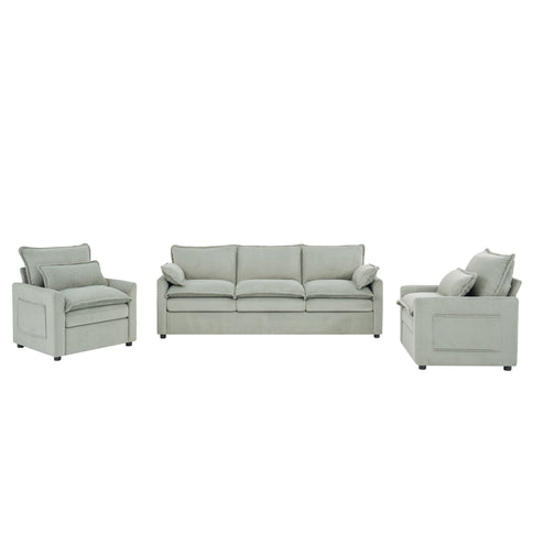 Modern Sofa Set With Double Layer Cushion And Side Storage Pockets