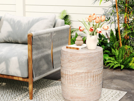 Stylish Outdoor / Indoor Lightweight Concrete Side Table With Travertine - Beige