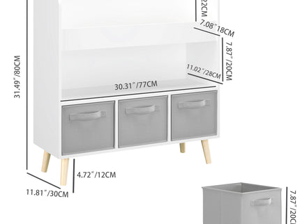 Bookshelf With 3 Bins, Storage Shelf For Toys And Books - White