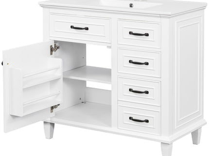 Modern Bathroom Vanity With Sink Top, Flip Drawers, Adjustable Shelf