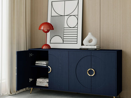 Modern Lacquered 4 Door Wooden Cabinet Sideboard Buffet Server Cabinet Storage Cabinet, For Living Room, Entryway, Hallway, Office, Kitchen And Dining Room