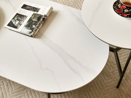Contemporary Coffee Table Sintered Stone Surface With Ceramic Finish Double Layer Design Base Matte Shelf Modern Living Room Center Table - White / Gray
