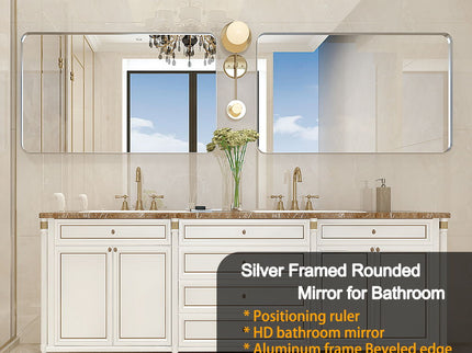 Rounded Corner Rectangle Bathroom Mirror For Wall Metal Frame Wall Mounted Bathroom Mirror Vanity Bathroom Mirror (Horizontal & Vertical)