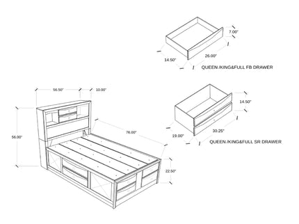 Lucille - 5 Piece Bedroom Set With Storage Drawers And Bookcase Headboard