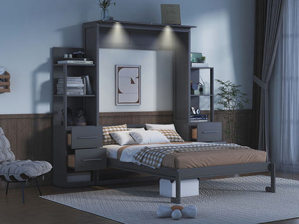 Murphy Wall Bed With LED Lights, Shelves And Drawers