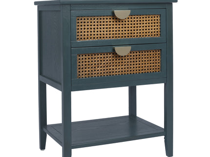 2 Drawer Side Table, Natural Rattan
