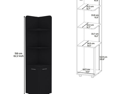 Corner Cabinet Tall With 3 Tier Shelf And 2 Door - Black