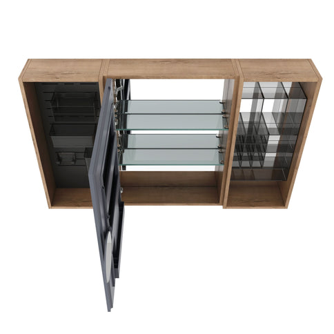 Wall Mounted Bathroom Mirror Cabinet With Storage - Imitative Oak