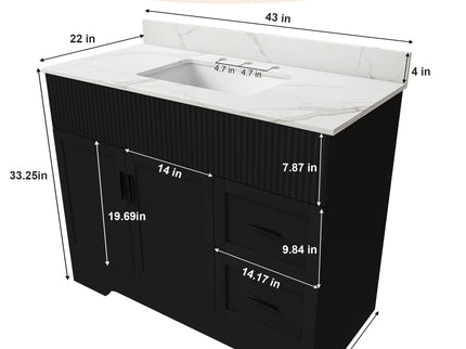 Bathroom Vanity Set, Fluted Cabinet, 3 Faucet Holes, Sink Included - Black