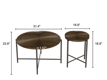Radial - Pattern Coffee And End Table Set Waterproof Cover, Distressed Cylindrical Design (Set of 2)