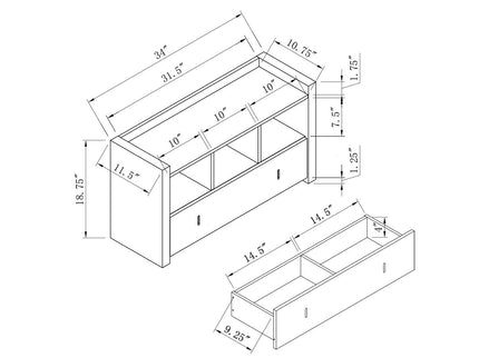 Shoe Entry Bench With Three Shelves, One Drawer With Divided Compartment