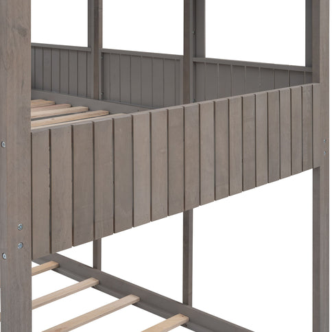 Bunk Bed With Roof, Window, Guardrail, Ladder