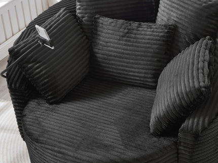 Swivel Accent Barrel Chair With Adjustable Phone Holder, 5 Pillows For Living Room