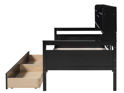 Daybed, Slat Support, With Bedside Shelves And 2 Drawers