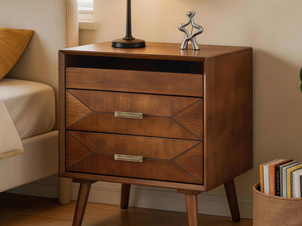 Nightstand With Charging Station, 2 Drawers And Open Shelf, USB / Type C Ports