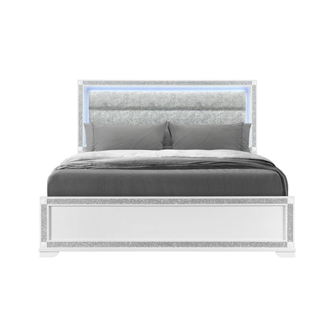 Soulmarie - Bed With LED Lighting And Padded Headboard