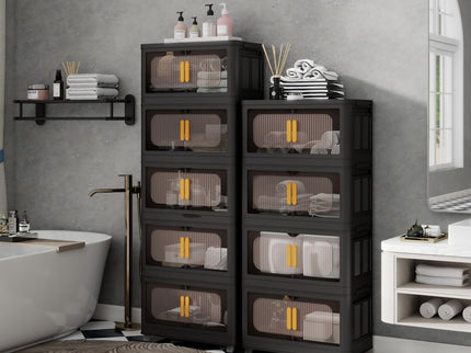 Folding Storage Cabinet With Magnetic Doors And Wheels