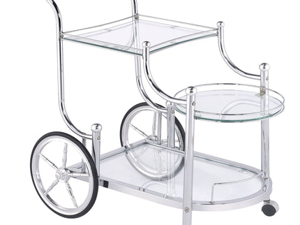 Reia - 3 Tier Cart With Casters & Tempered Glass Design - Chrome