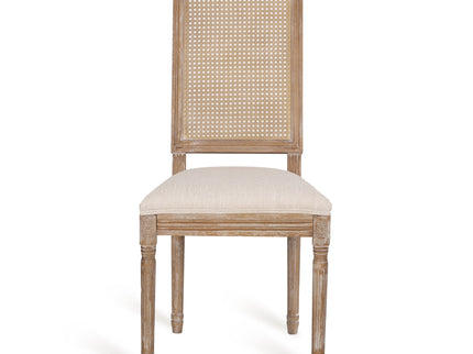 French Country Dining Chair With Rectangular Cane Backrest And Smooth Upholstered Seating