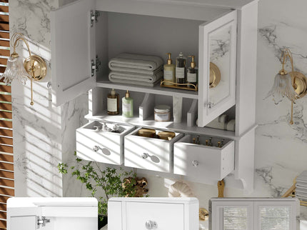Modern Bathroom Mirror Cabinet With Drawers, Organizer Hooks, And High-Definition Mirrors