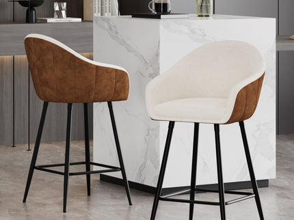 Modern Style Counter Height Bar Stools, With Comfortable Upholstery, Durable Metal Legs Ensure Stability - Brown