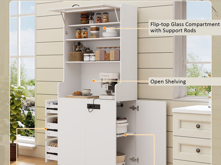 Pantry Cabinet With Hydraulic Flip Top And USB Charging Port