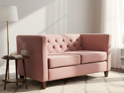 Button Tufted Loveseat, 2 Seater With Square Arm Couch For Living Room