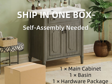 Vintage Bathroom Vanity With Sink, Rustic Cabinet With Soft Close Doors