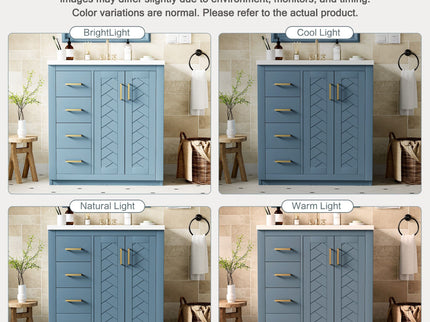 Ceramic Sink Combo, Freestanding Vanity Set With 3 Drawers & Soft Closing Doors