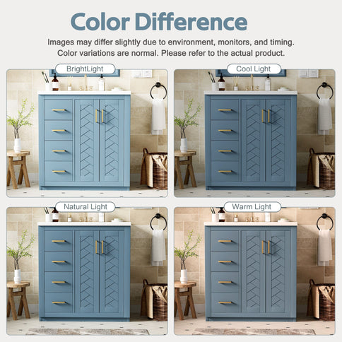 Ceramic Sink Combo, Freestanding Vanity Set With 3 Drawers & Soft Closing Doors