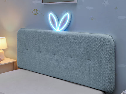 Upholstered Bed With Oversized Rabbit Ear Headboard, LED Lights & 4 Storage Drawers