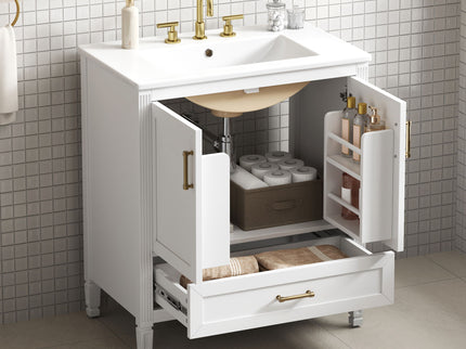 Elegant Fluted Bathroom Vanity With Sink, Soft Close Doors & Drawer
