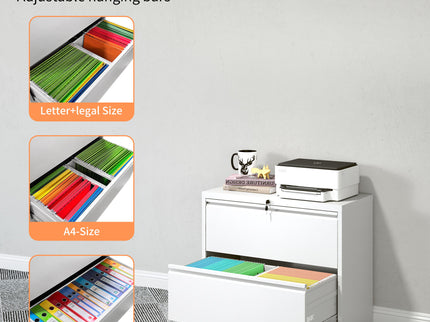 Lateral File Cabinet 2 Drawer, Locking File Cabinet With Anti Tip Interlock, Heavy Duty Storage For Letter / Legal / A4 Files - White