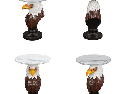 Eagle Head Accent Table, Animal Statue End Tables For Living Room - Brown / Antique White