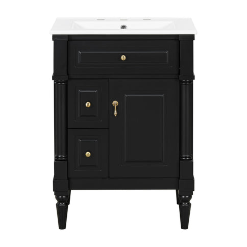 Freestanding Bathroom Vanity With Sink, Adjustable Shelf & Flip Drawer
