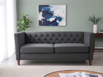Button Tufted Loveseat, 2 Seater With Square Arm Couch For Living Room - Black