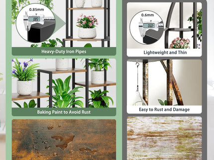 Plant Stand Indoor With Grow Light, 8 Tiered Tall Indoor Plant Shelves For Multiple Plants - Walnut / Black