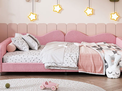 Upholstered Daybed, Sherpa Fabric Sofabed With Cloud-Shaped Backrest