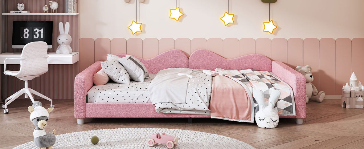 Upholstered Daybed, Sherpa Fabric Sofabed With Cloud-Shaped Backrest