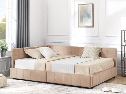 Mid-Century Storage Upholstered Tufted Bed Frame With Backrest And Armrests
