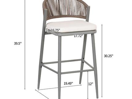Outdoor Bar Height Metal Frame Counter Stools With Scallop Shaped Backrest & Water Resistant Cushions