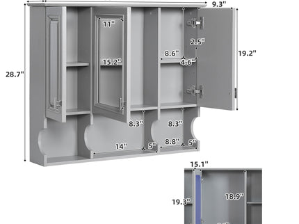 Wall Mounted Bathroom Medicine Wall Cabinet With Mirror & Open Shelves